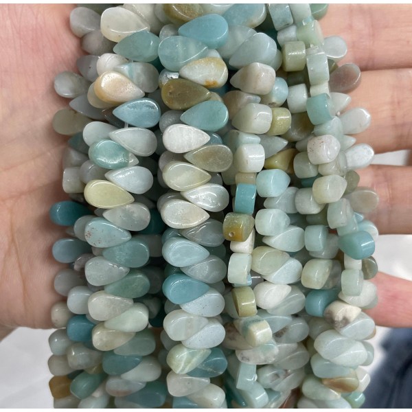 No_8_Natural Amazonite Flat Center Drilled (short) Teardrop Bead_5*9mm_(Sold Per Strand)