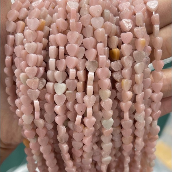 No_1011_Natural Deep Pink Opal Flat Heart_6mm_(Sold Per Strand)