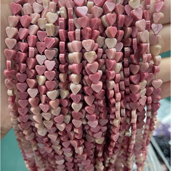 No_1014_Natural Rhodonite Flat Heart_6mm_(Sold Per Strand)