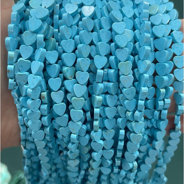 No_1015_Synthetic Blue Porcelain Stone Flat Heart_6mm_(Sold Per Strand)