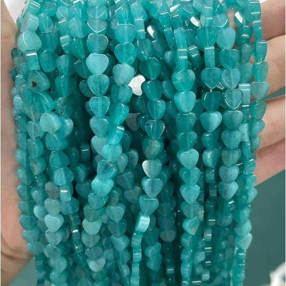 No_1032_Enhanced Amazonite Color Chalcedony Flat Heart_6mm_(Sold Per Strand)