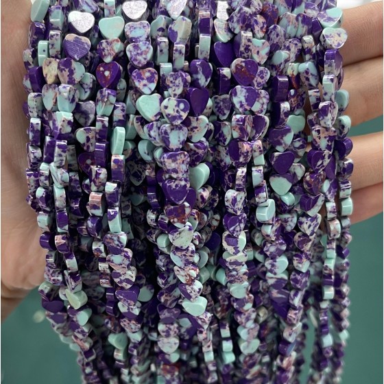 No_1040_Synthetic Flower Purple Imperial Jasper Flat Heart_6mm_(Sold Per Strand)
