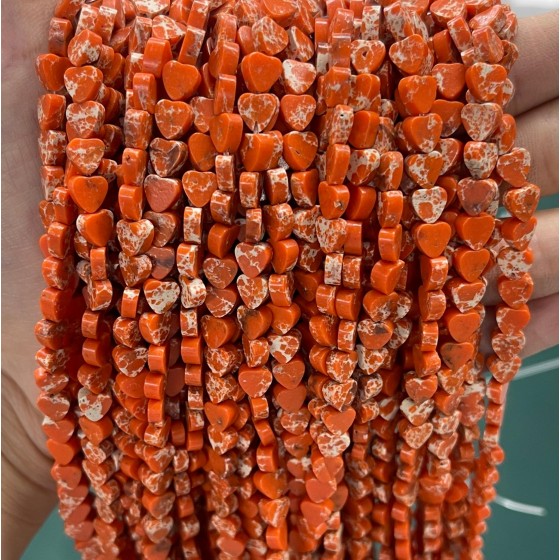 No_1041_Synthetic Orange Imperial Jasper Flat Heart_6mm_(Sold Per Strand)