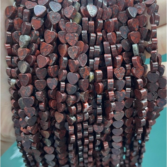 No_1053_Natural Red Poppy Jasper Flat Heart Shape_6mm_(Sold Per Strand)