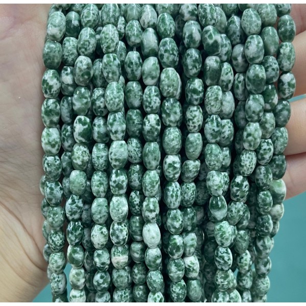 No_1056_Natural Green Dot Stone Rice Beads_5*8mm_(Sold Per Strand)