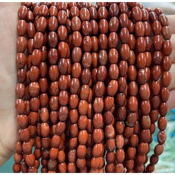 No_1062_Natural Red Jasper Rice Beads_5*8mm_(Sold Per Strand)