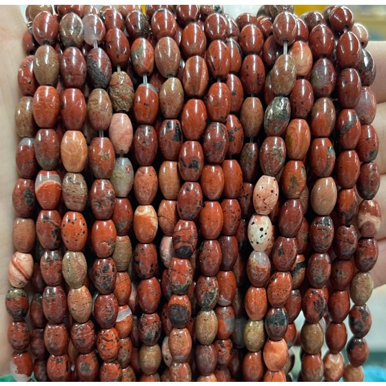 No_1067_Natural Red Poppy Jasper Rice Beads_5*8mm_(Sold Per Strand)