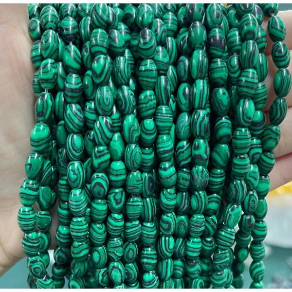 No_1070_Synthetic Malachite Rice Beads_5*8mm_(Sold Per Strand)