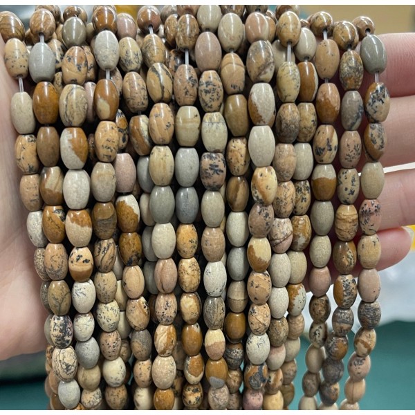 No_1072_Natural Picture Jasper Rice Beads_5*8mm_(Sold Per Strand)