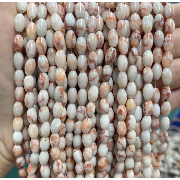No_1073_Natural Red Network Jasper Rice Beads_5*8mm_(Sold Per Strand)