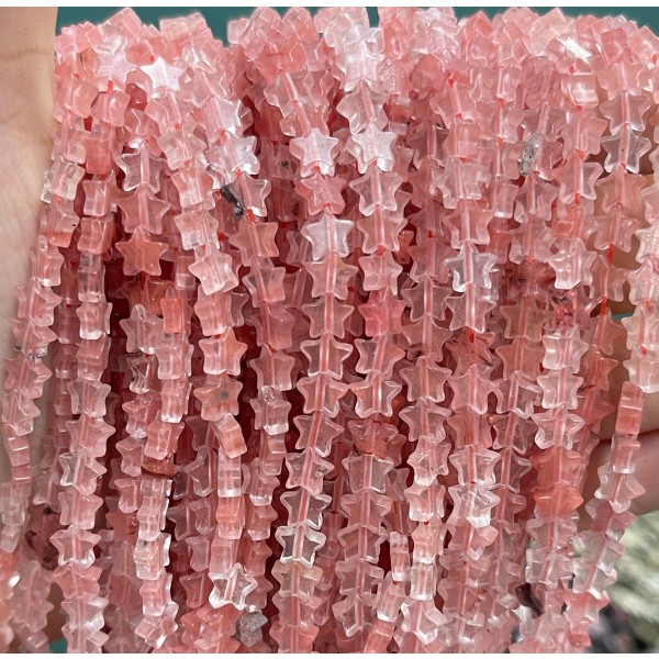 No_1097_Synthetic Watermelon Red Crystal Five Pointed Star_6mm_(Sold Per Strand)