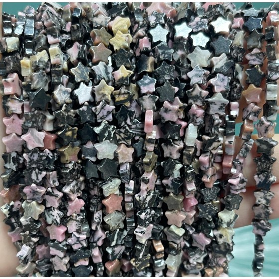 No_1099_Natural Black Lined Rhodonite Five Pointed Star_6mm_(Sold Per Strand)