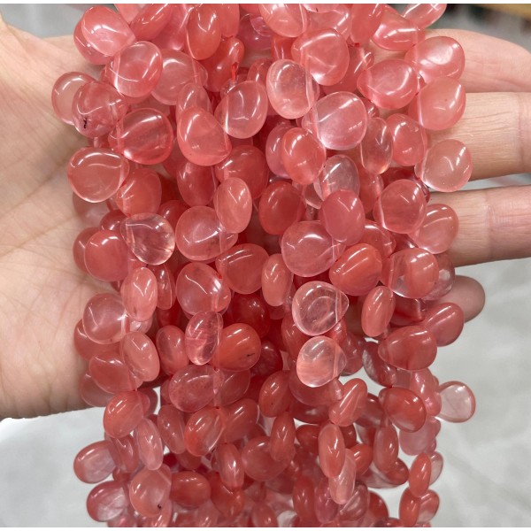 No_102_Synthetic Watermelon Red Crystal Center Drilled (short) Teardrop Bead_10*12mm _(Sold Per Strand)