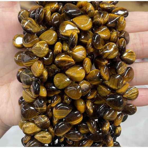 No_104_Natural Yellow Tiger Eye Stone Center Drilled (short) Teardrop Bead_10*12mm _(Sold Per Strand)