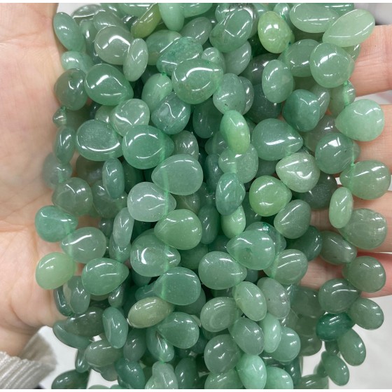 No_105_Natural Green Aventurine Center Drilled (short) Teardrop Bead_10*12mm _(Sold Per Strand)