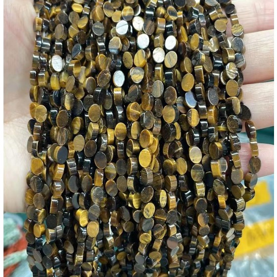 No_122_Natural Yellow Tiger Eye Stone Flat Egg Shaped Bead_6*4mm _(Sold Per Strand)