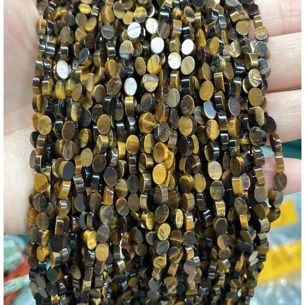 No_122_Natural Yellow Tiger Eye Stone Flat Egg Shaped Bead_6*4mm _(Sold Per Strand)