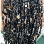 No_123_Natural Black Striped Agate Flat Egg Shaped Bead_6*4mm _(Sold Per Strand)