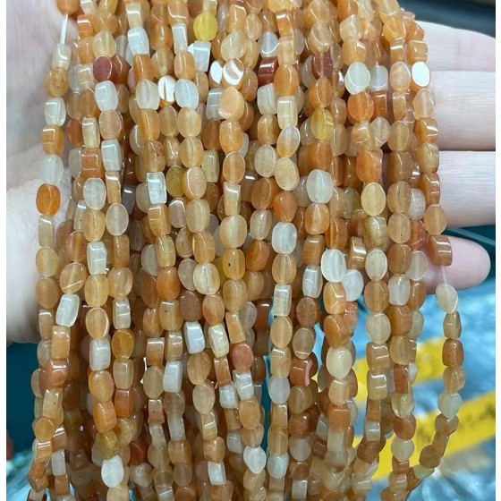 No_124_Natural Red Aventurine Flat Egg Shaped Bead_6*4mm _(Sold Per Strand)