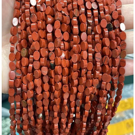 No_126_Natural Red Jasper Flat Egg Shaped Bead_6*4mm _(Sold Per Strand)