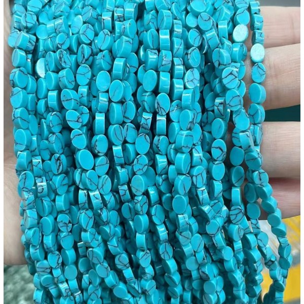 No_127_Synthetic Light Turquoise Flat Egg Shaped Bead_6*4mm _(Sold Per Strand)