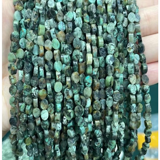 No_128_Natural African Turquoise Flat Egg Shaped Bead_6*4mm _(Sold Per Strand)