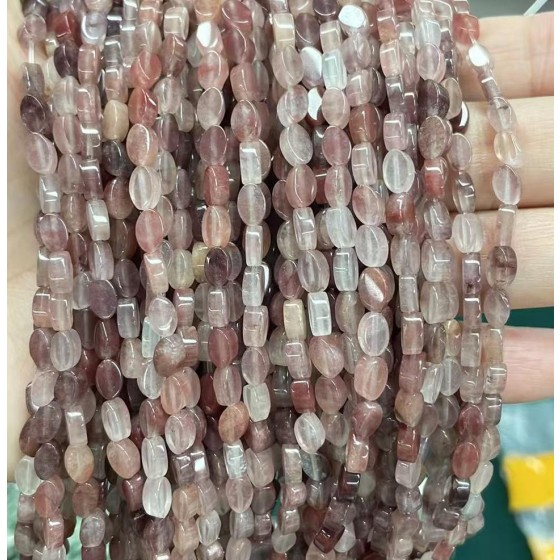No_129_Natural Lavender Agate Flat Oval Bead_6*4mm _(Sold Per Strand)