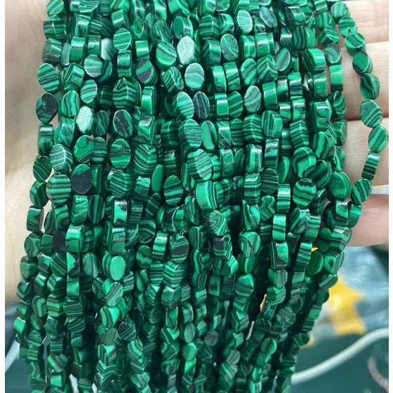 No_131_Synthetic Malachite Flat Oval Bead_6*4mm _(Sold Per Strand)