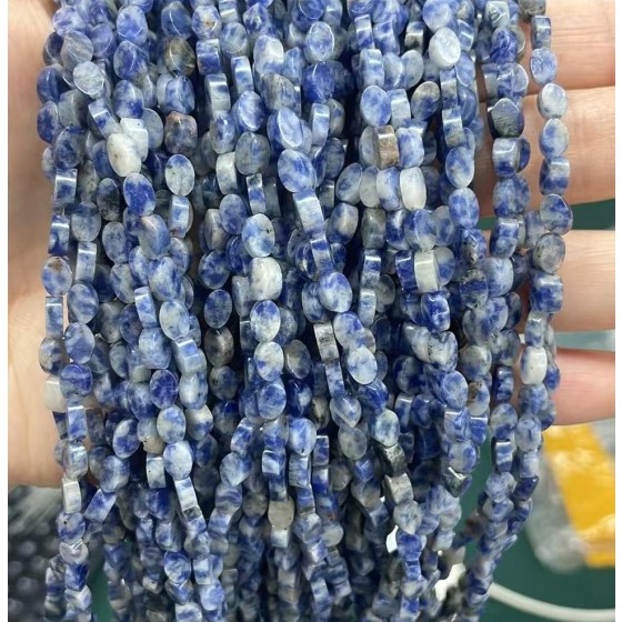 No_132_Natural Blue Spot Jasper Flat Oval Bead_6*4mm _(Sold Per Strand)