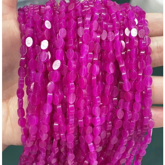 No_136_Enhanced Rose Red Chalcedony Flat Oval Bead_6*4mm _(Sold Per Strand)