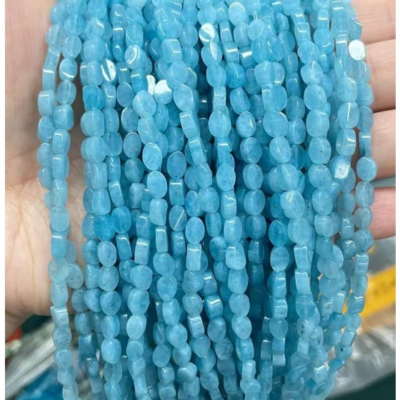 No_137_Enhanced Aquamarine Color Chalcedony Flat Oval Bead_6*4mm _(Sold Per Strand)