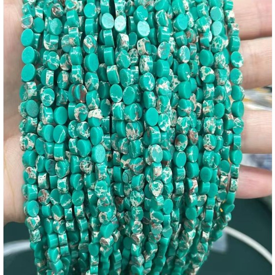 No_140_Synthetic Amazonite Color Imperial Jasper Flat Oval Bead_6*4mm _(Sold Per Strand)