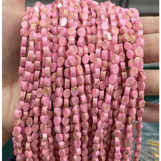 No_141_Synthetic Pink Imperial Jasper Flat Oval Bead_6*4mm _(Sold Per Strand)