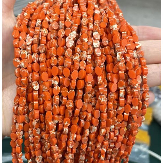 No_142_Synthetic Orange Imperial Jasper Flat Oval Bead_6*4mm _(Sold Per Strand)