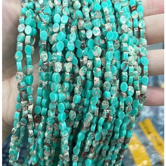 No_143_Synthetic Green Imperial Jasper Flat Oval Bead_6*4mm _(Sold Per Strand)