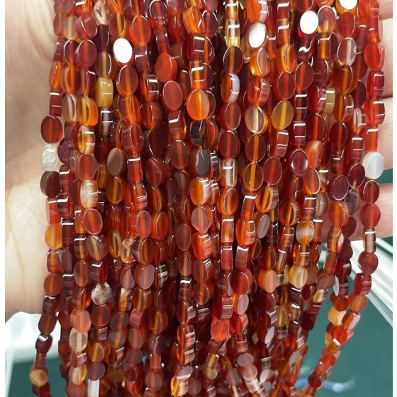 No_144_Natural Red Agate Flat Oval Bead_6*4mm _(Sold Per Strand)