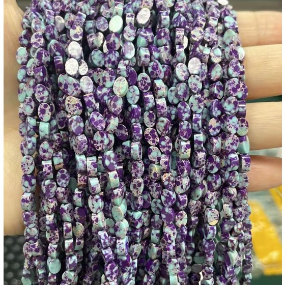 No_146_Synthetic Flower Purple Imperial Jasper Flat Oval Bead_6*4mm _(Sold Per Strand)