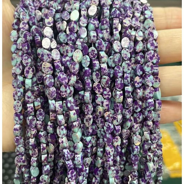 No_146_Synthetic Flower Purple Imperial Jasper Flat Oval Bead_6*4mm _(Sold Per Strand)