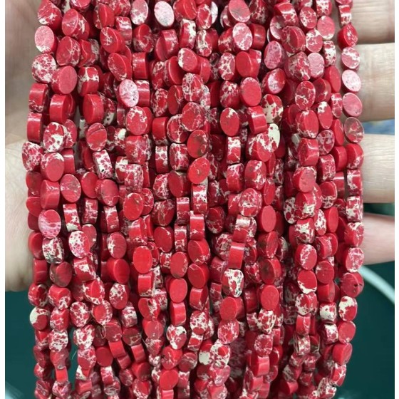 No_147_Synthetic Red Imperial Jasper Flat Oval Bead_6*4mm _(Sold Per Strand)