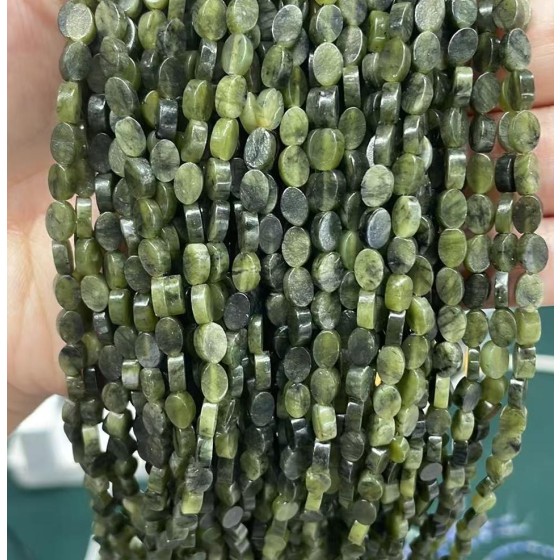 No_150_Natural Southern Jade Flat Oval Bead_6*4mm _(Sold Per Strand)