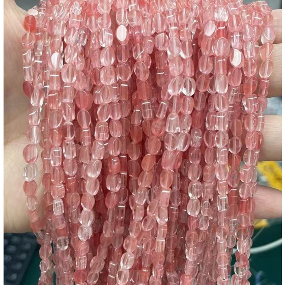 No_152_Synthetic Watermelon Red Crystal Flat Oval Bead_6*4mm _(Sold Per Strand)