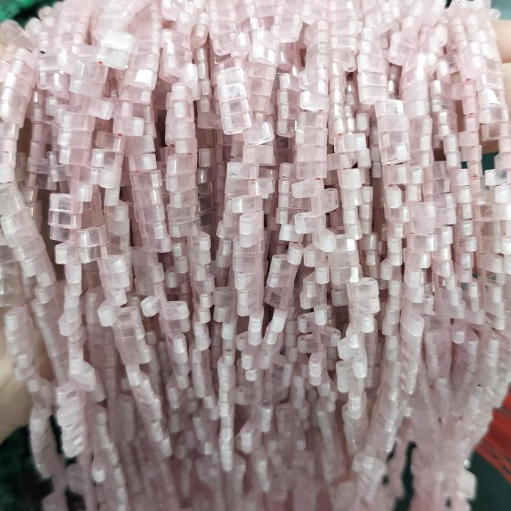 No_155_Natural Rose Quartz Double Hole Square Bead_5*2mm_(Sold Per Strand)