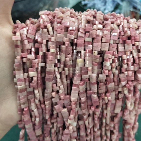 No_156_Natural Rhodonite Double Hole Square Bead_5*2mm_(Sold Per Strand)