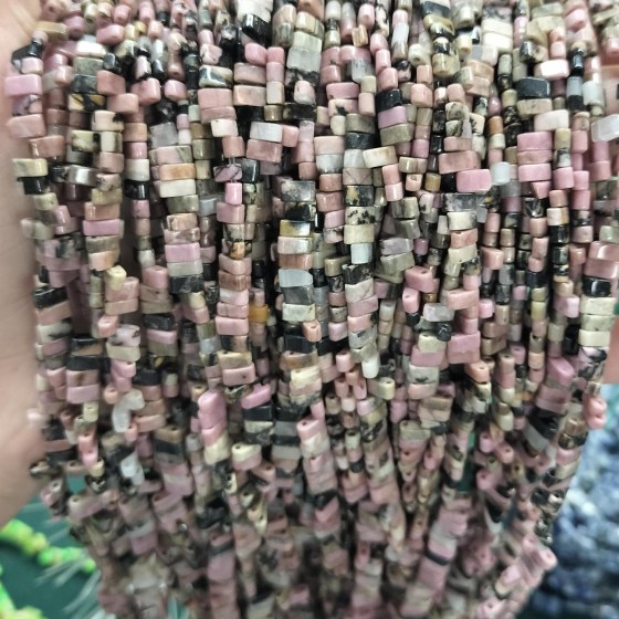 No_162_Natural Black Line Rhodochrosite Double Hole Square Bead_5*2mm_(Sold Per Strand)