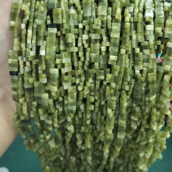 No_163_Natural Southern Jade Double Hole Square Bead_5*2mm_(Sold Per Strand)