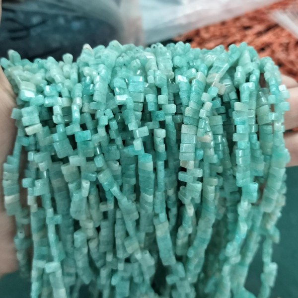 No_168_Enhanced Amazonite Color Chalcedony Double Hole Square Bead_5*2mm_(Sold Per Strand)
