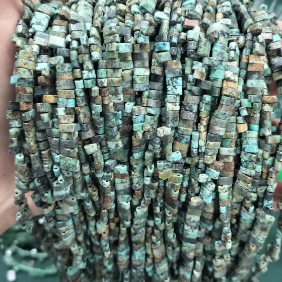 No_175_Natural African Turquoise Double Hole Square Bead_5*2mm_(Sold Per Strand)