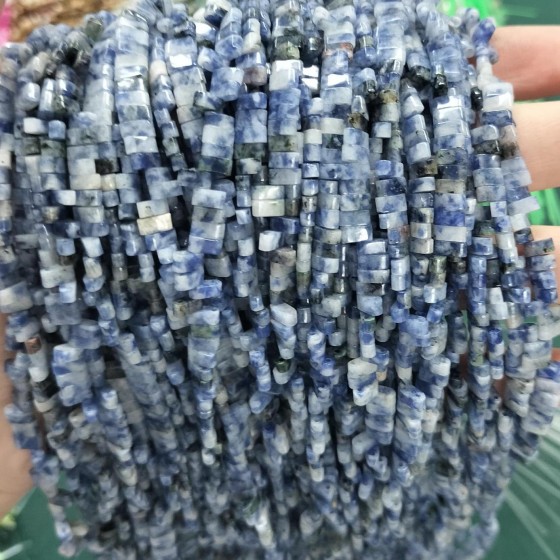 No_176_Natural Blue Spot Jasper Double Hole Square Bead_5*2mm_(Sold Per Strand)