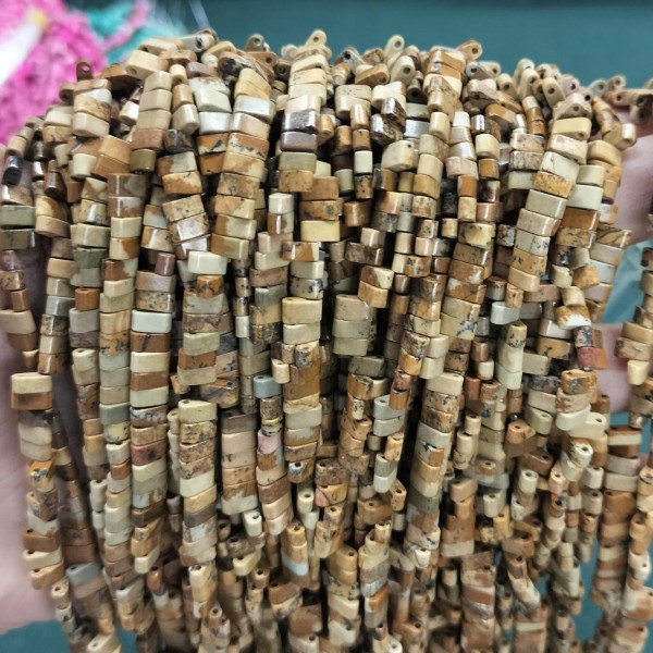 No_179_Natural Picture Jasper Double Hole Square Bead_5*2mm_(Sold Per Strand)