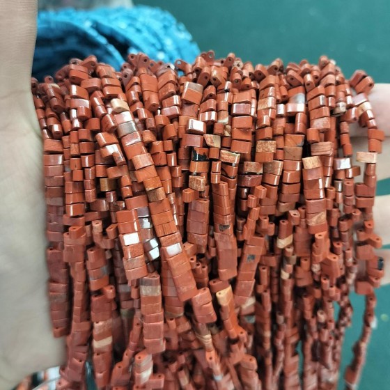 No_184_Natural Red Jasper Double Hole Square Bead_5*2mm_(Sold Per Strand)